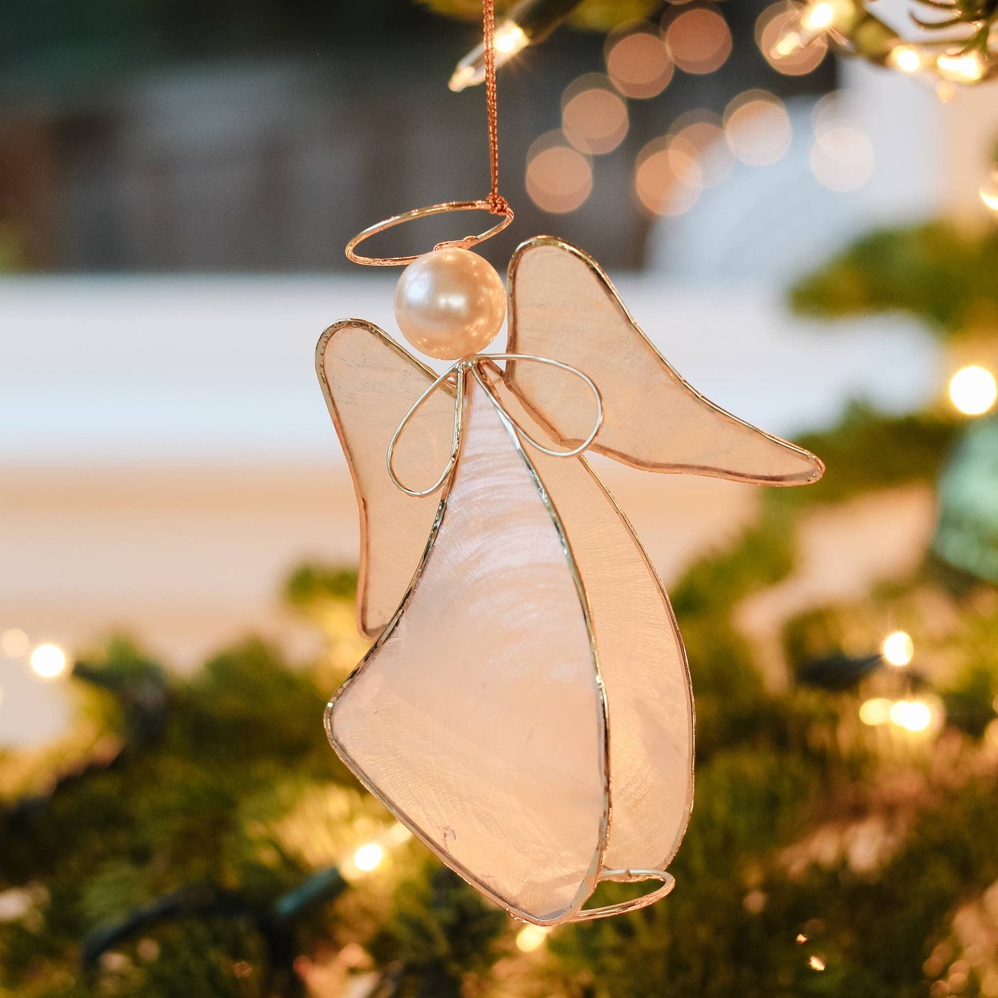 Standing Capiz Angel w/Halo Ornament
