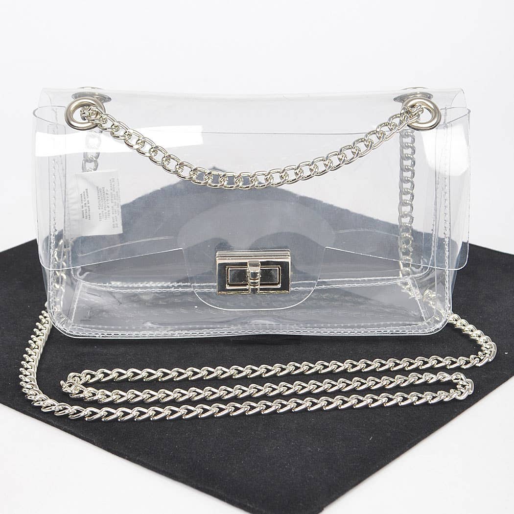 Transparent Flap Crossbody Bag: Silver