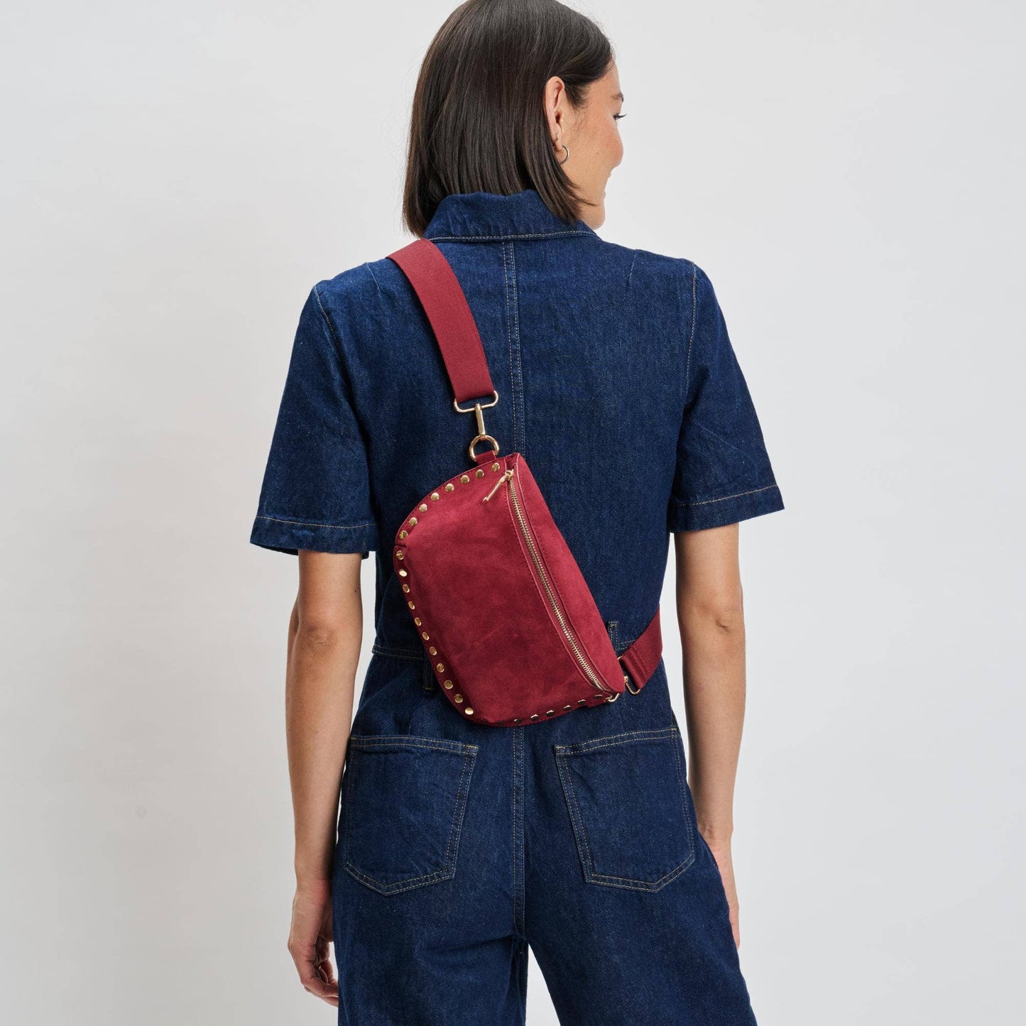 Gizelle-Suede Belt Bag: Wine