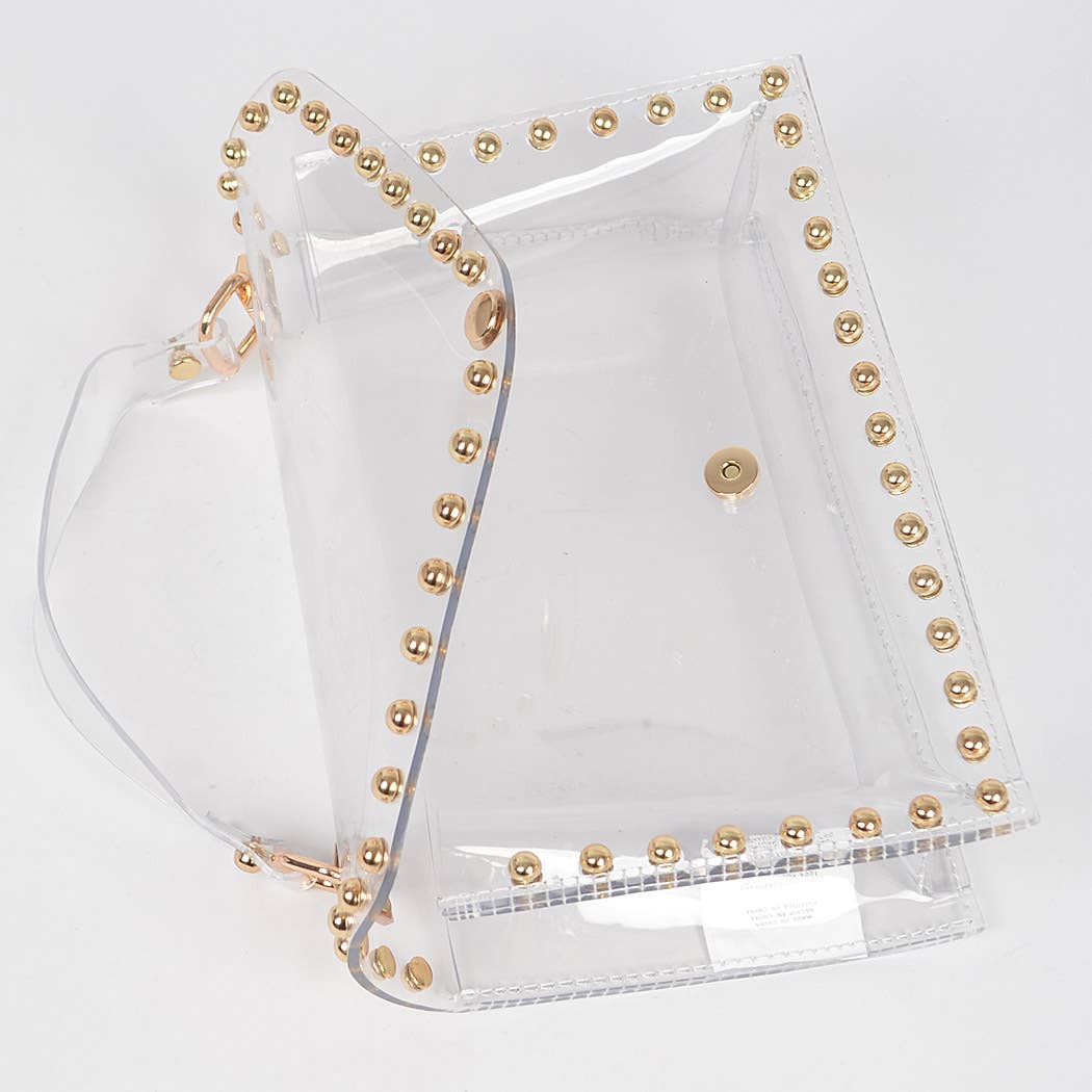 Round Stud Clear Shoulder Bag: Gold