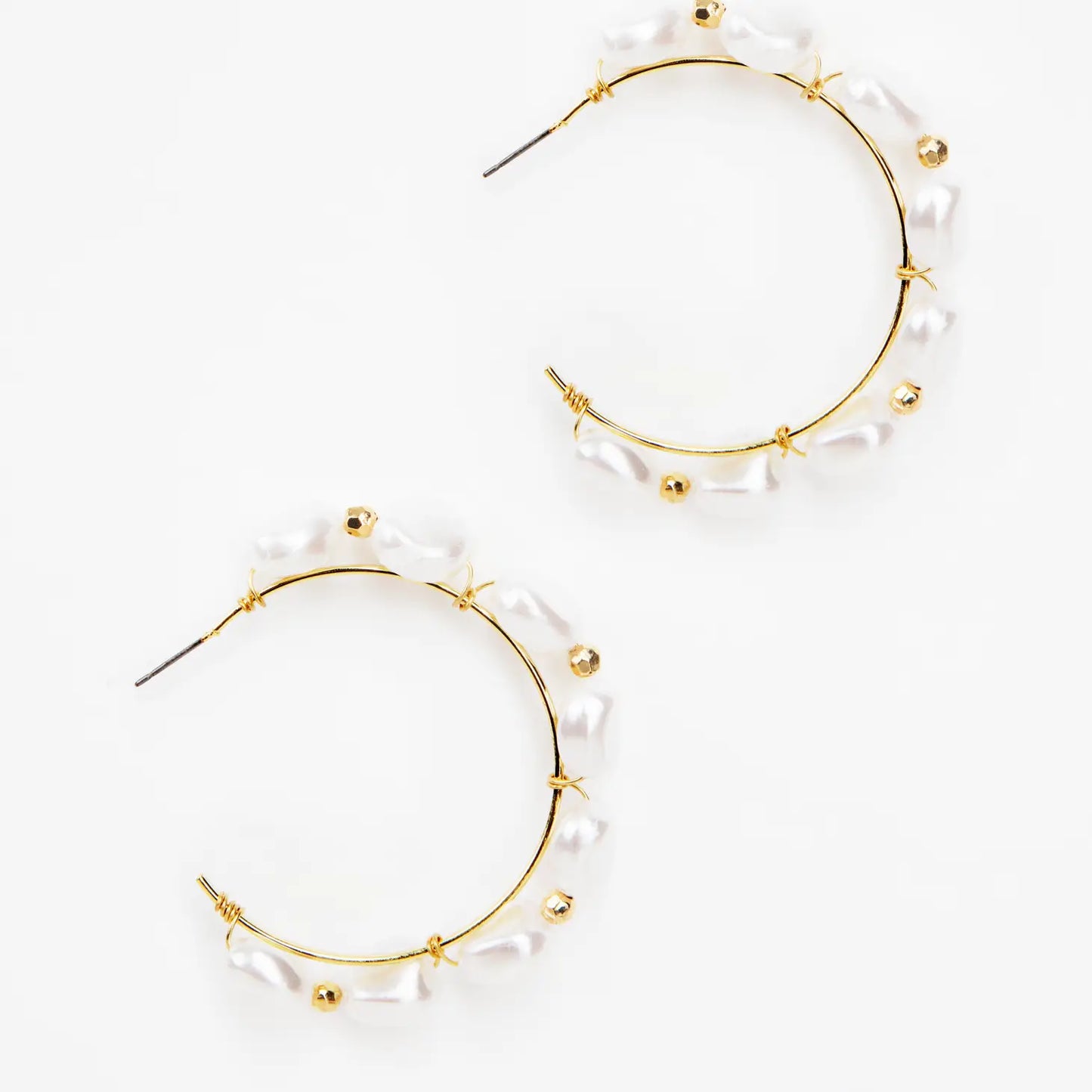 White Chunk Pearl Hoop Earrings