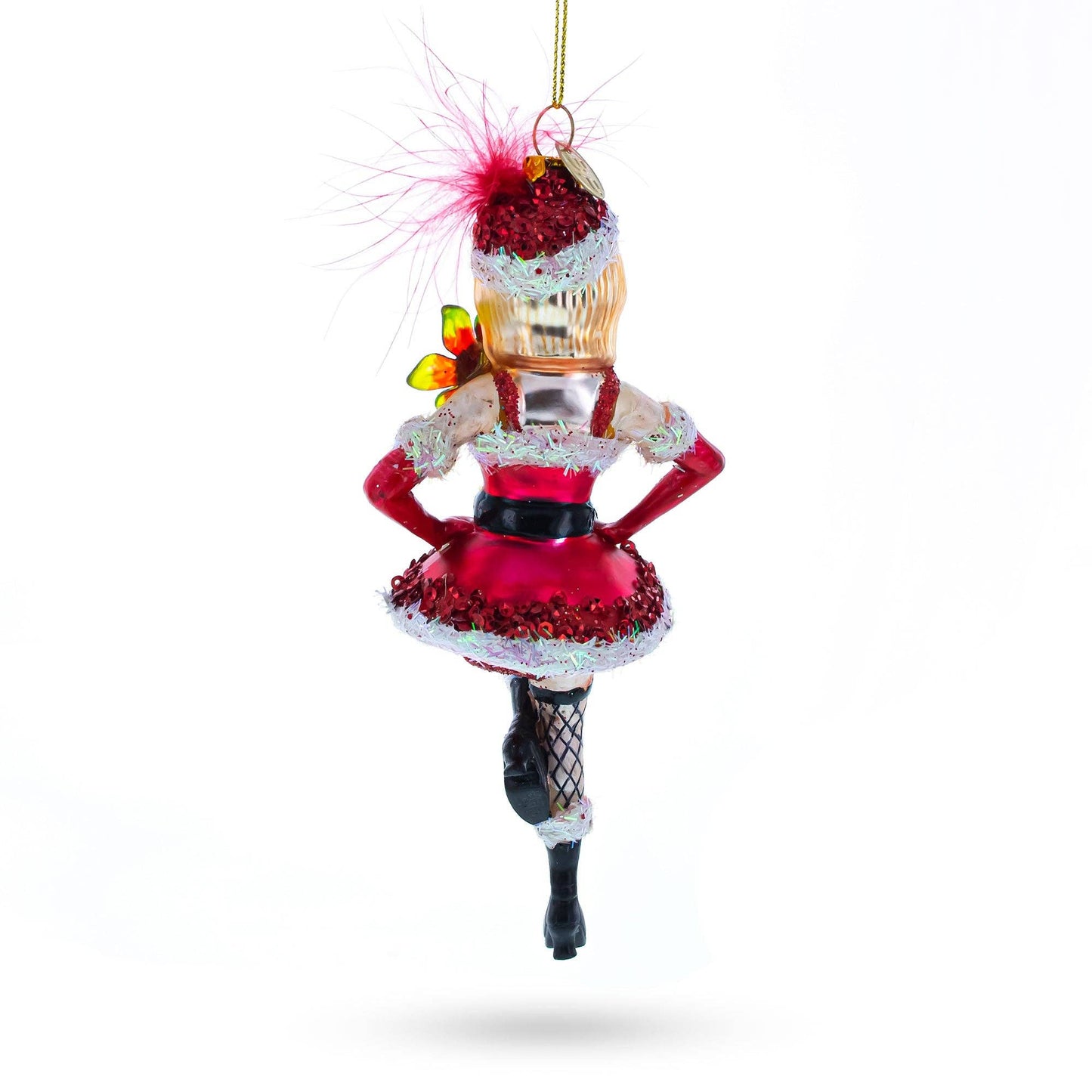 Sultry Woman in Santa Dress Dancing Blown Glass Ornament