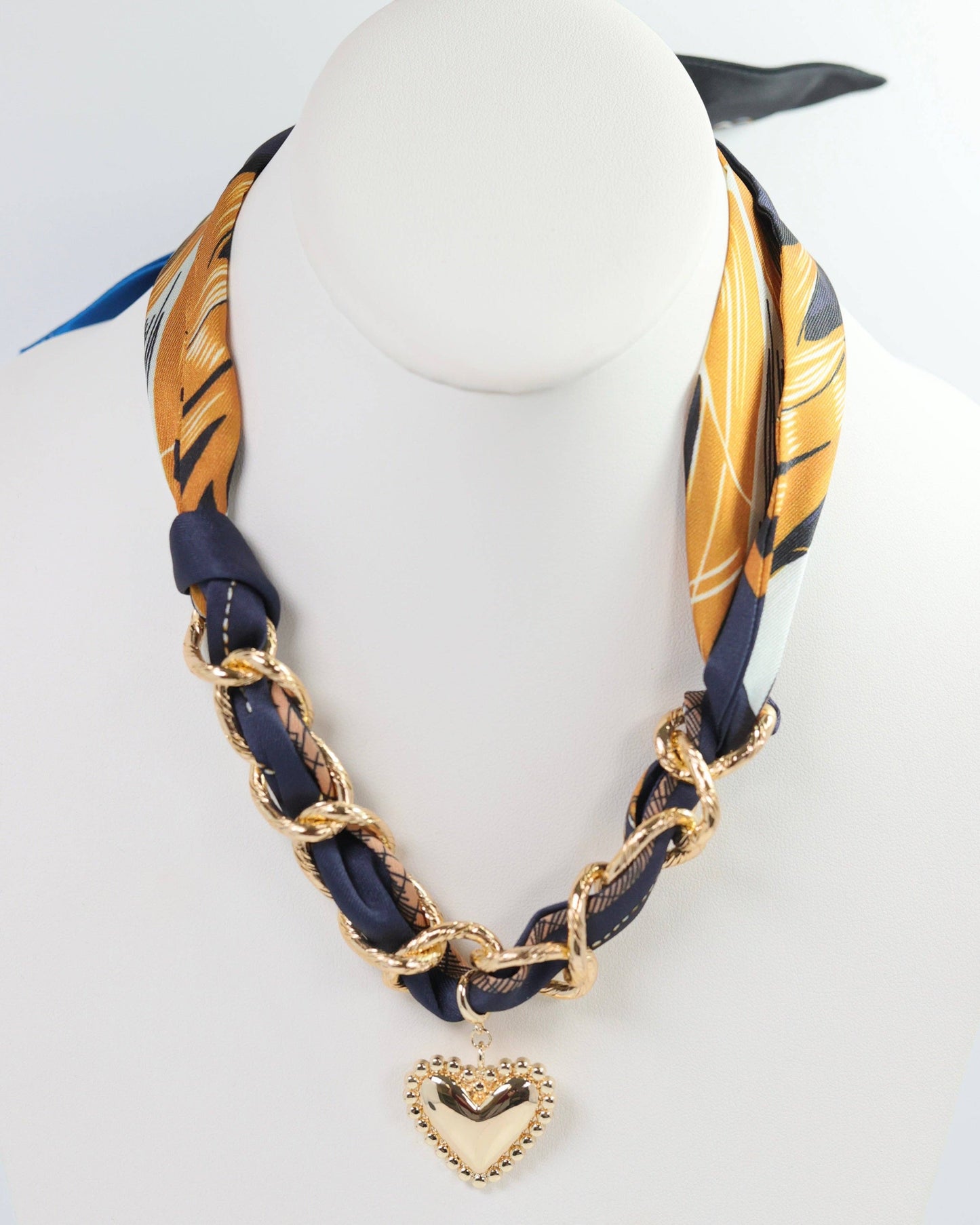 Santee Scarf Heart Charm Necklace- Navy Gold