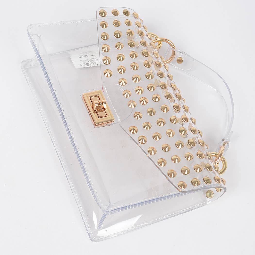 Studded Transparent Top Handle Bag: Gold