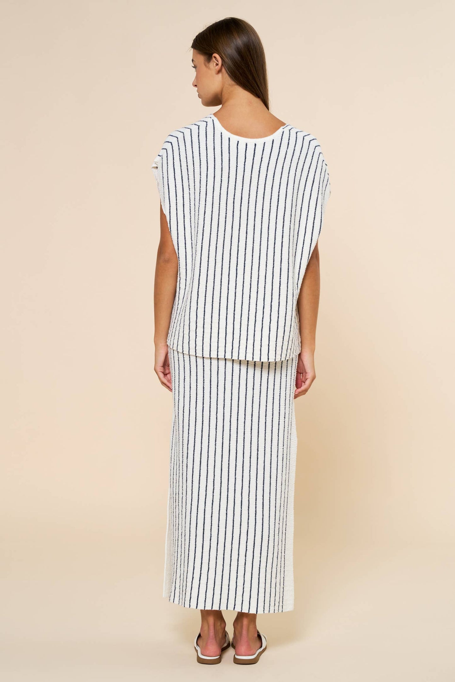 Striped V-Neck Top & Maxi Skirt Set