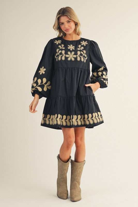 Embroidered Tiered Babydoll Dress