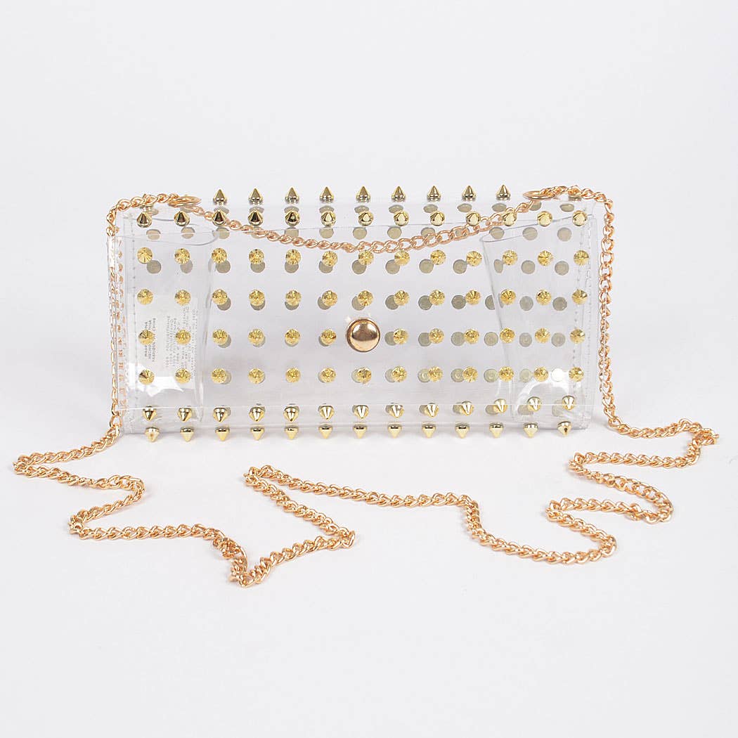 Spike Studded Clear Clutch: Gold