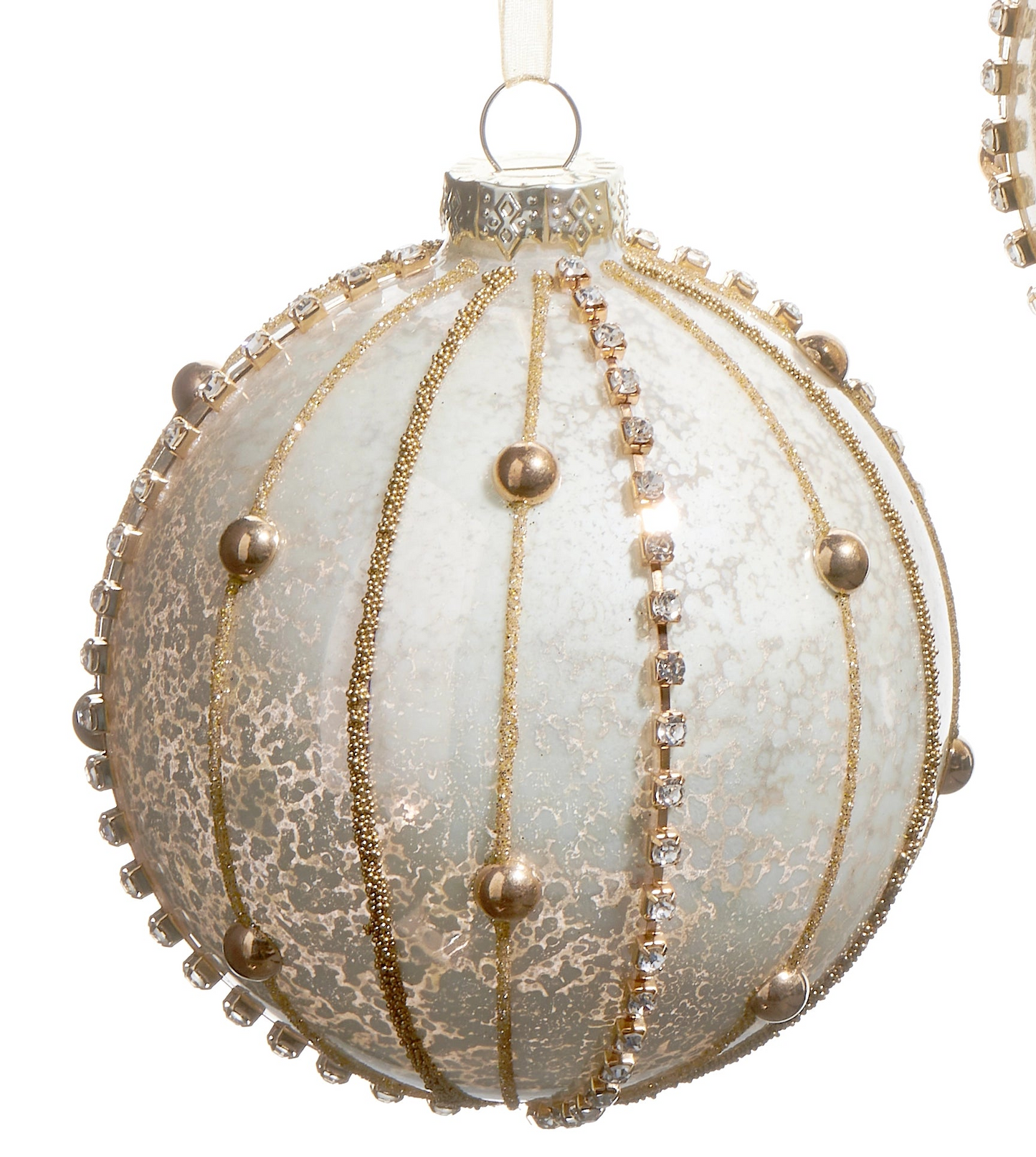 Gold Beaded Embellished Ornaments- Round, Finial