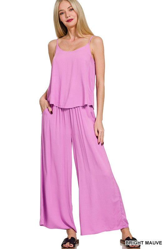 Woven Cami & Pants Set - Bright Mauve