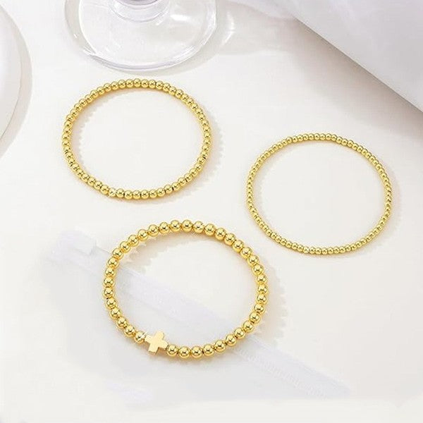 Gold Cross Stretch Bracelet Set