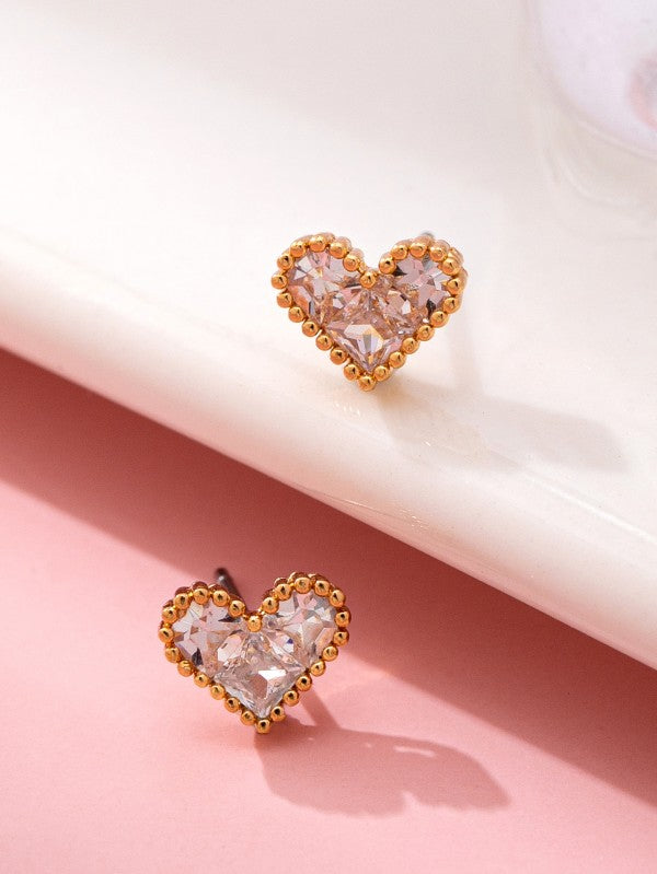 Crystal Bubble Heart Stud Earrings