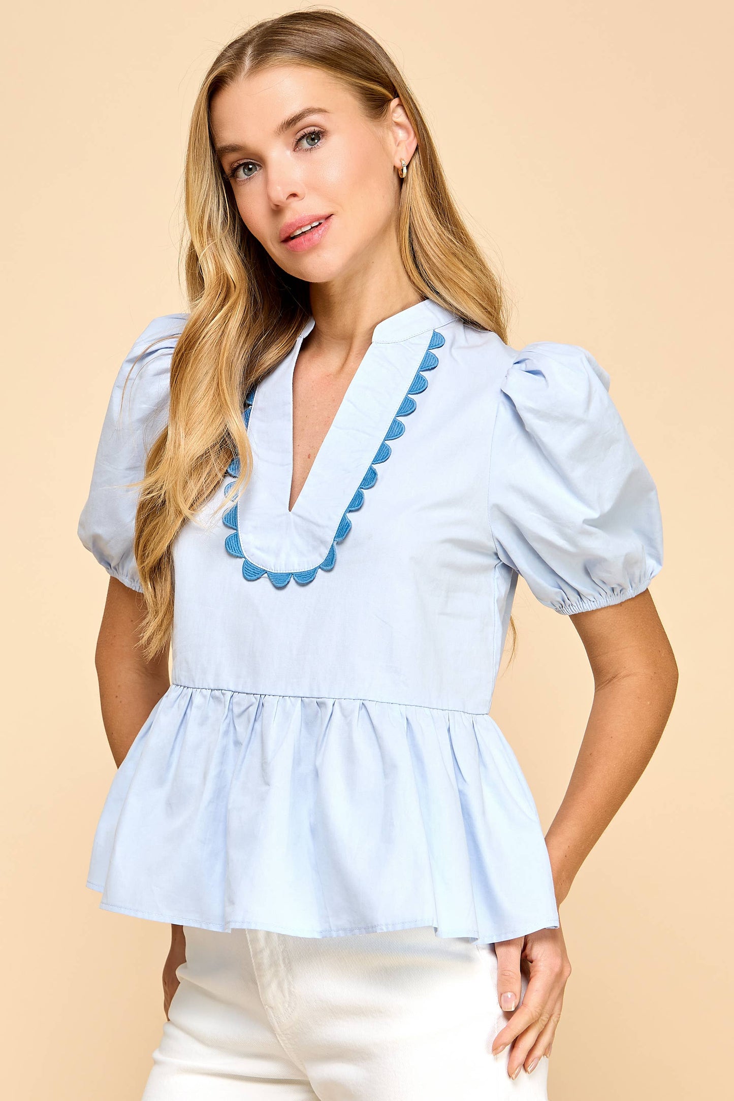 V Neckline Puff Sleeve Top