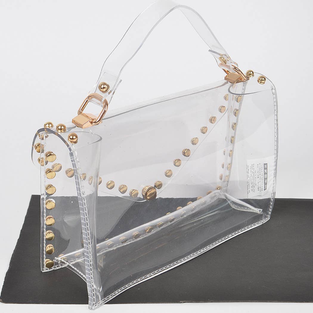 Round Stud Clear Shoulder Bag: Gold