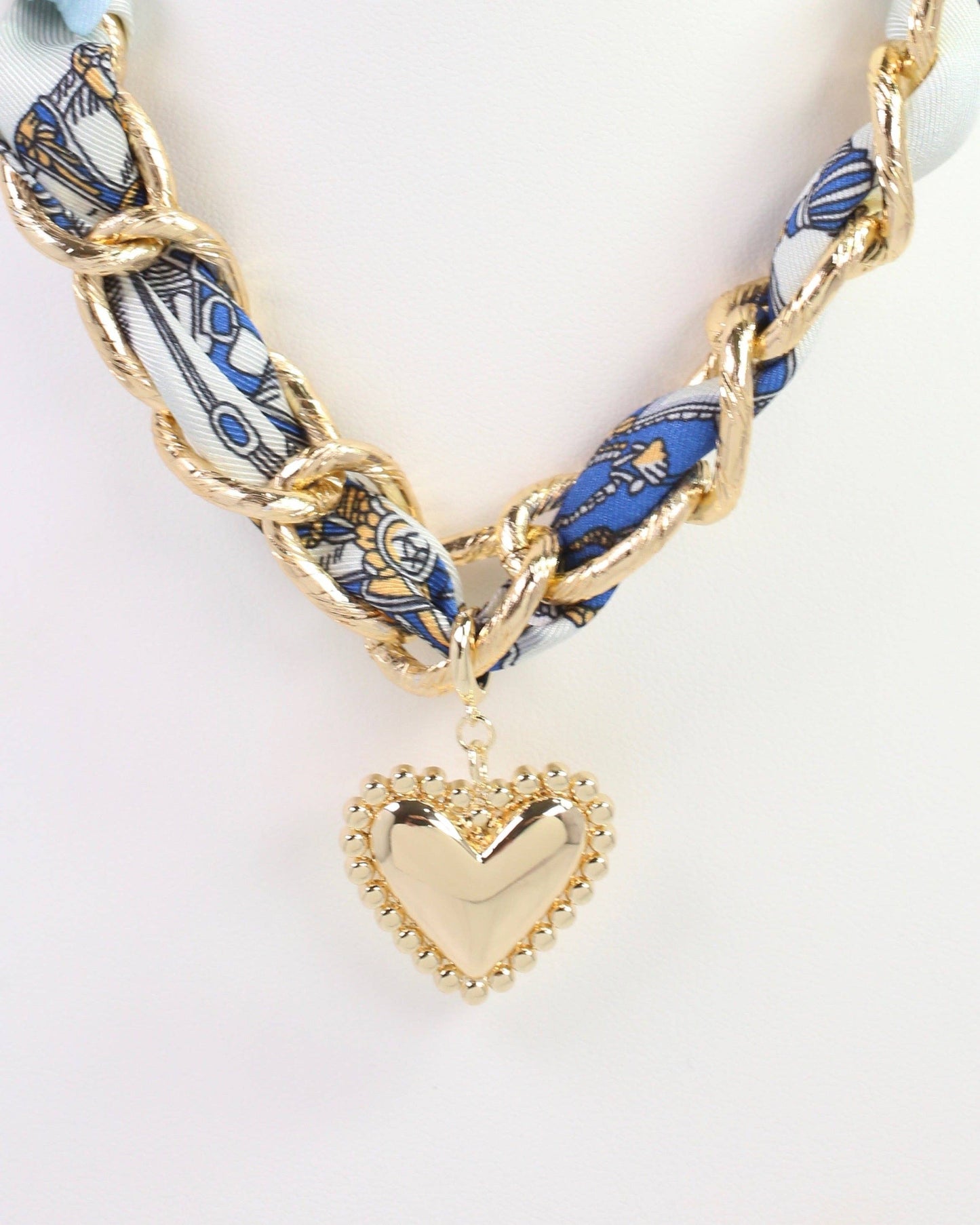 Santee Scarf Heart Charm Necklace-Blue/Yellow