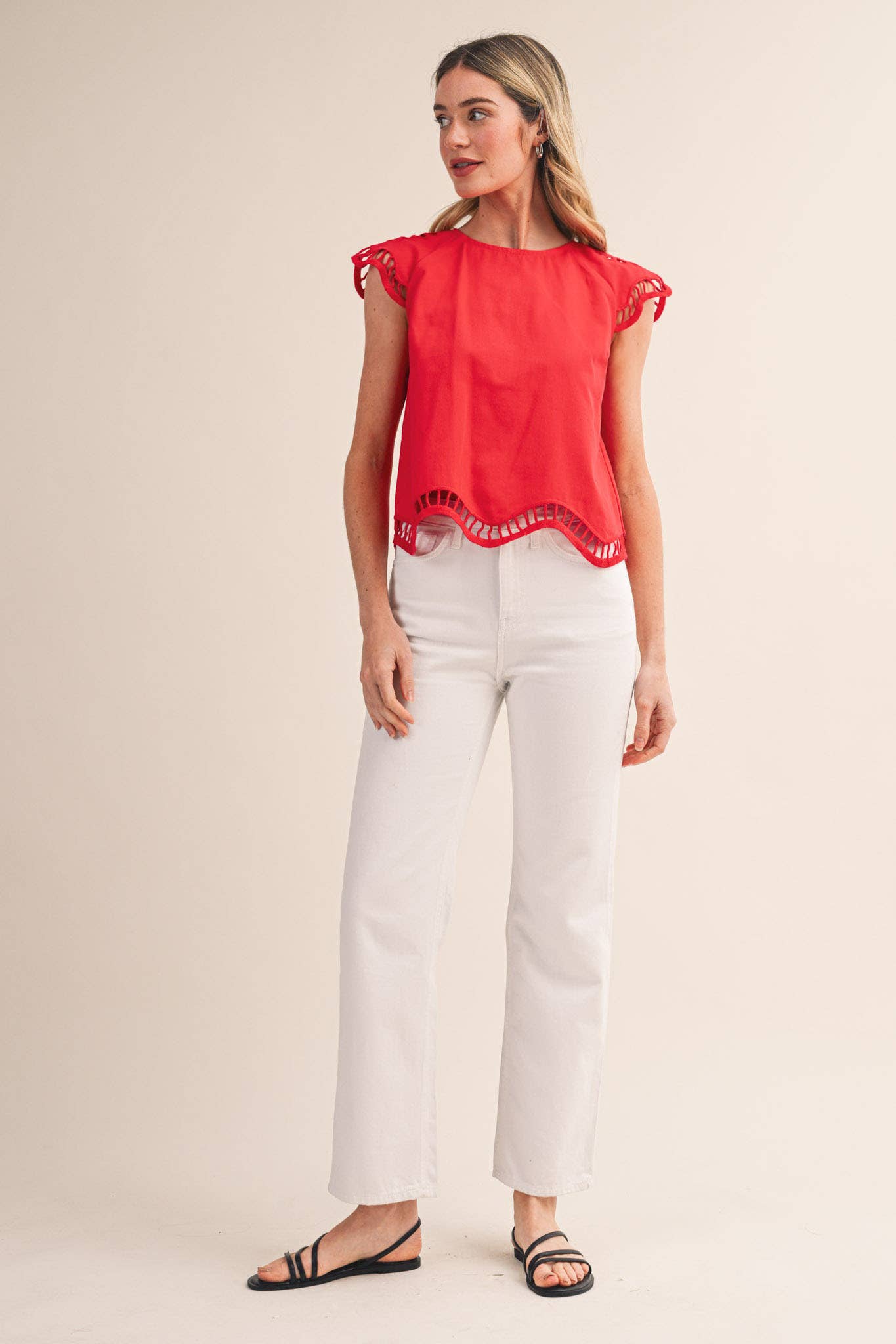 Embroidered Cap Sleeve Top