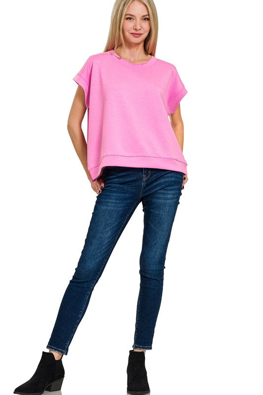 Scuba Short Sleeve Sweatshirt- Candy Pink