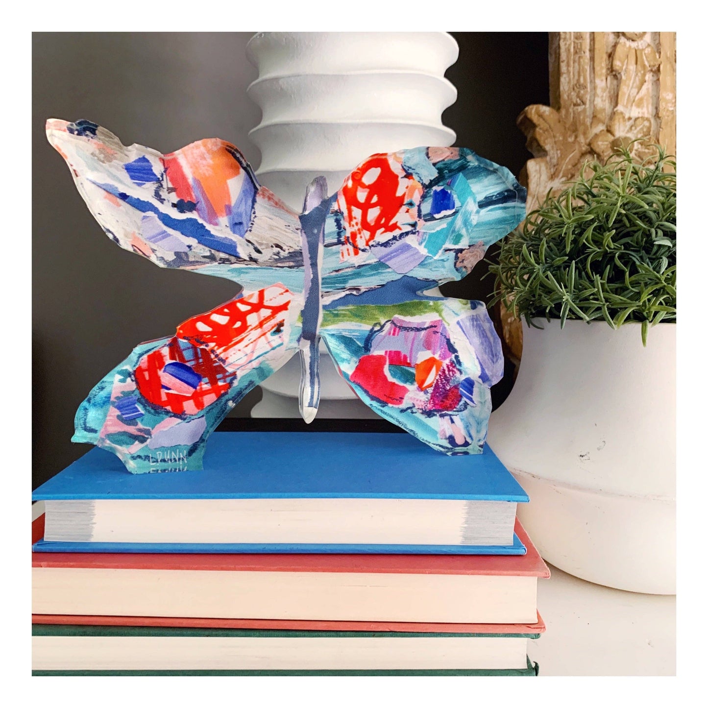 Orange And Blue Butterfly Large Acrylic Block