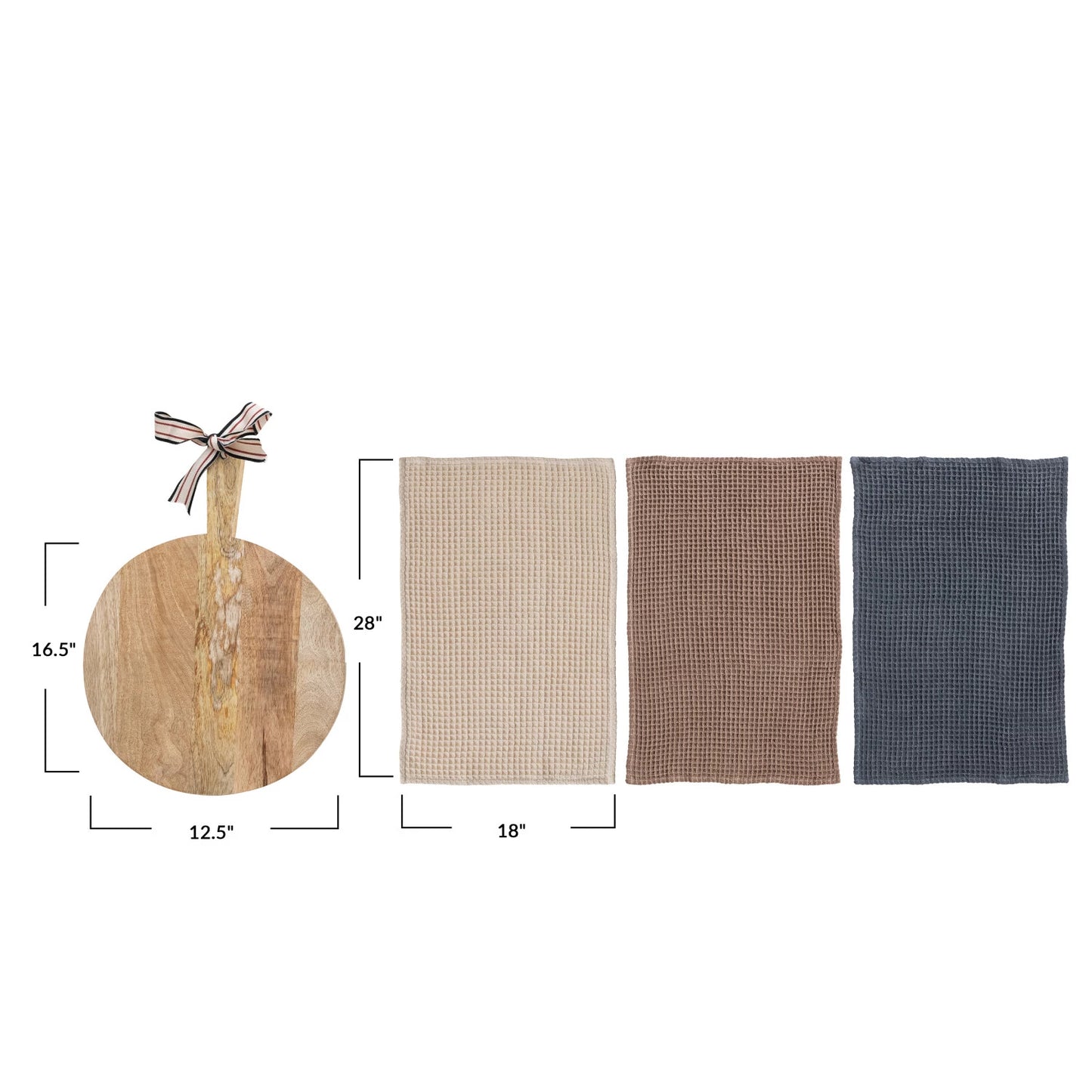 Round Mango Wood Cheese Board & Tea Towel Set