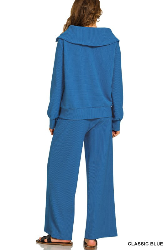 Ribbed Half Zip Pullover & Pants Set- Classic Blue