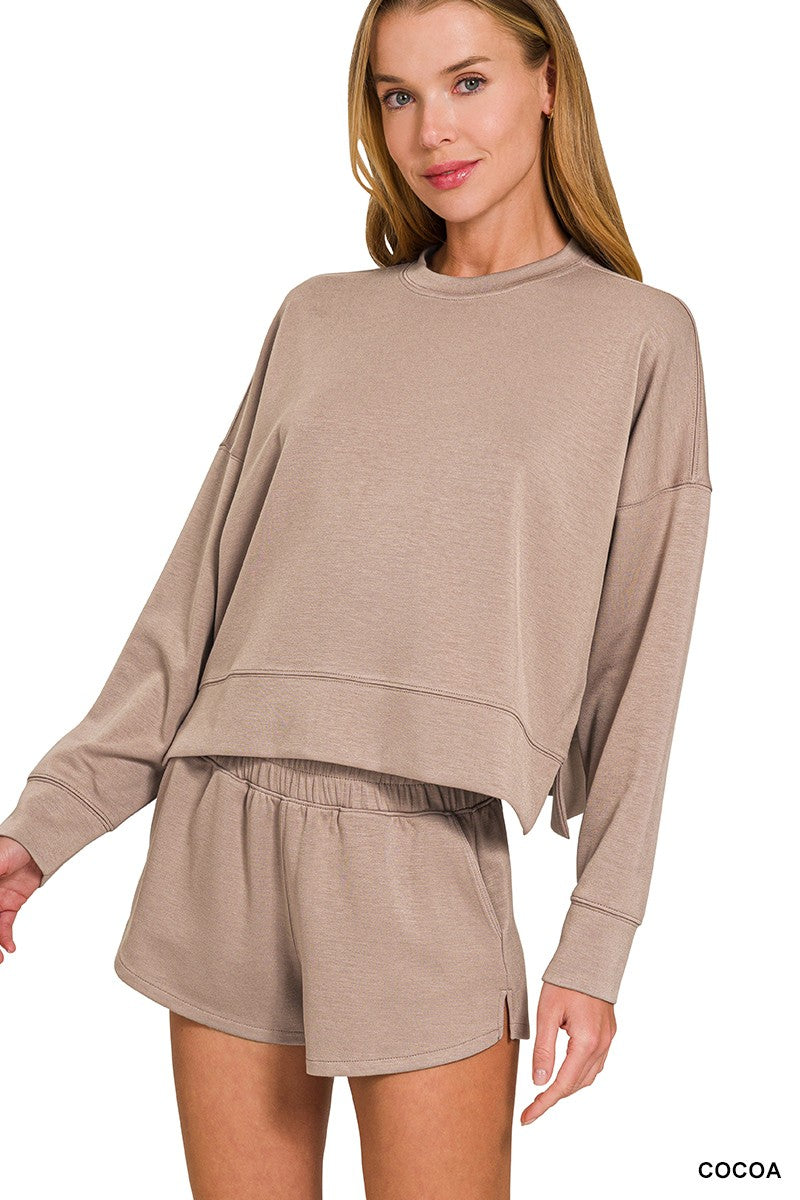 Scuba Sweatshirt & Shorts Set- Cocoa