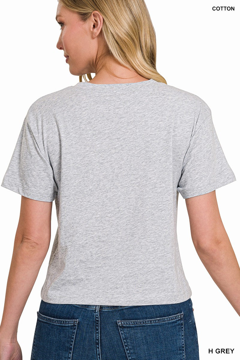 Crew Neck Crop Tee- Heather Grey