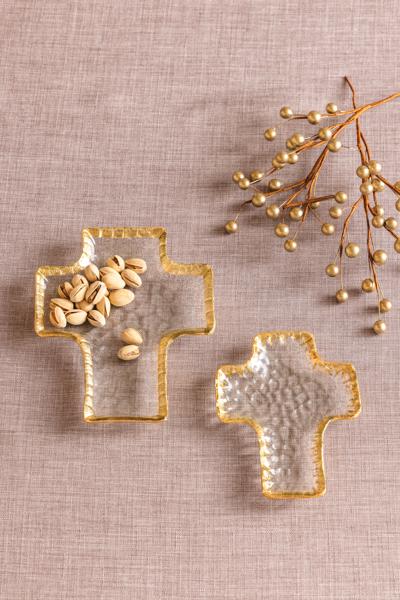 Gold Edge Cross Tidbit Tray- Small, Large