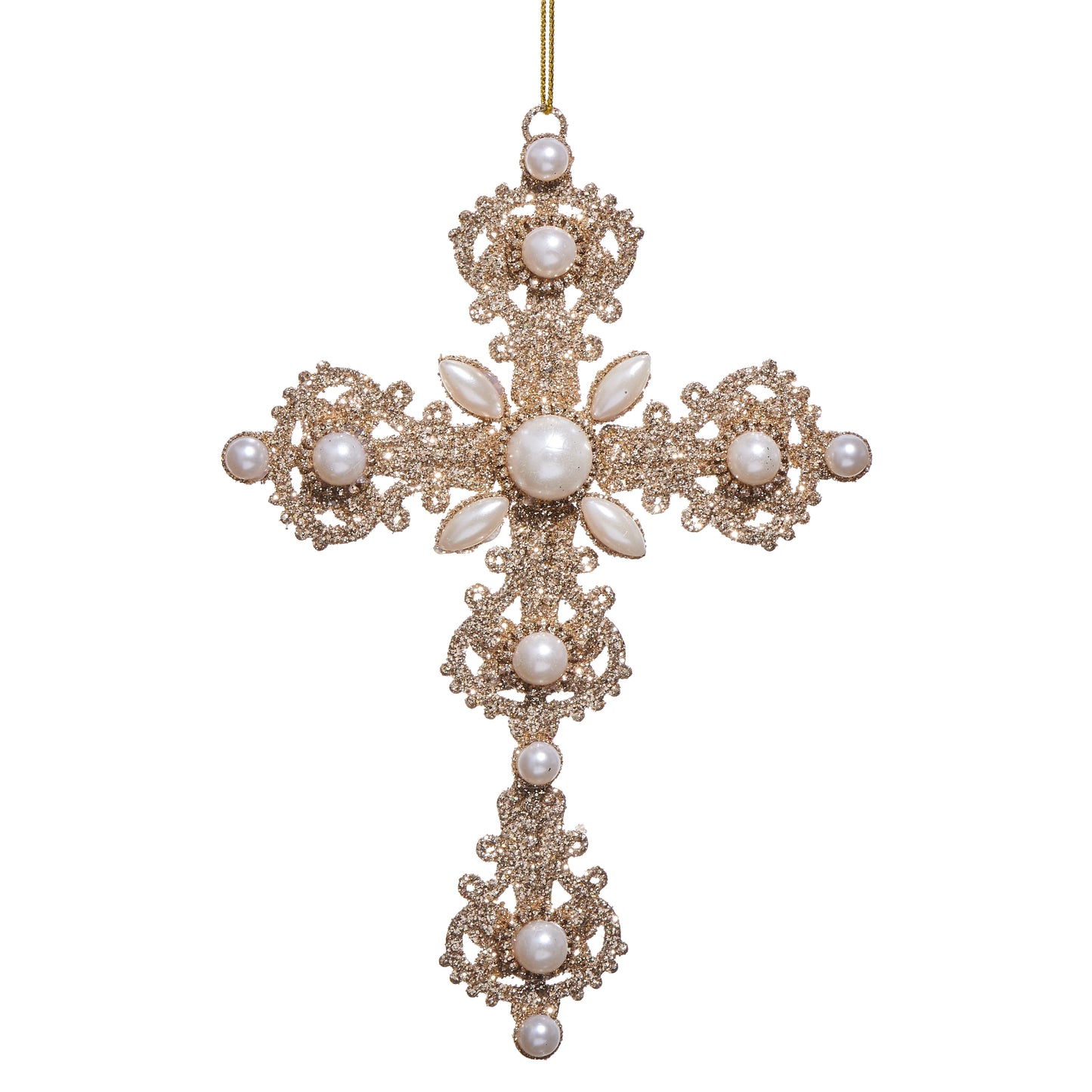 Glitter & Pearl Cross Ornament