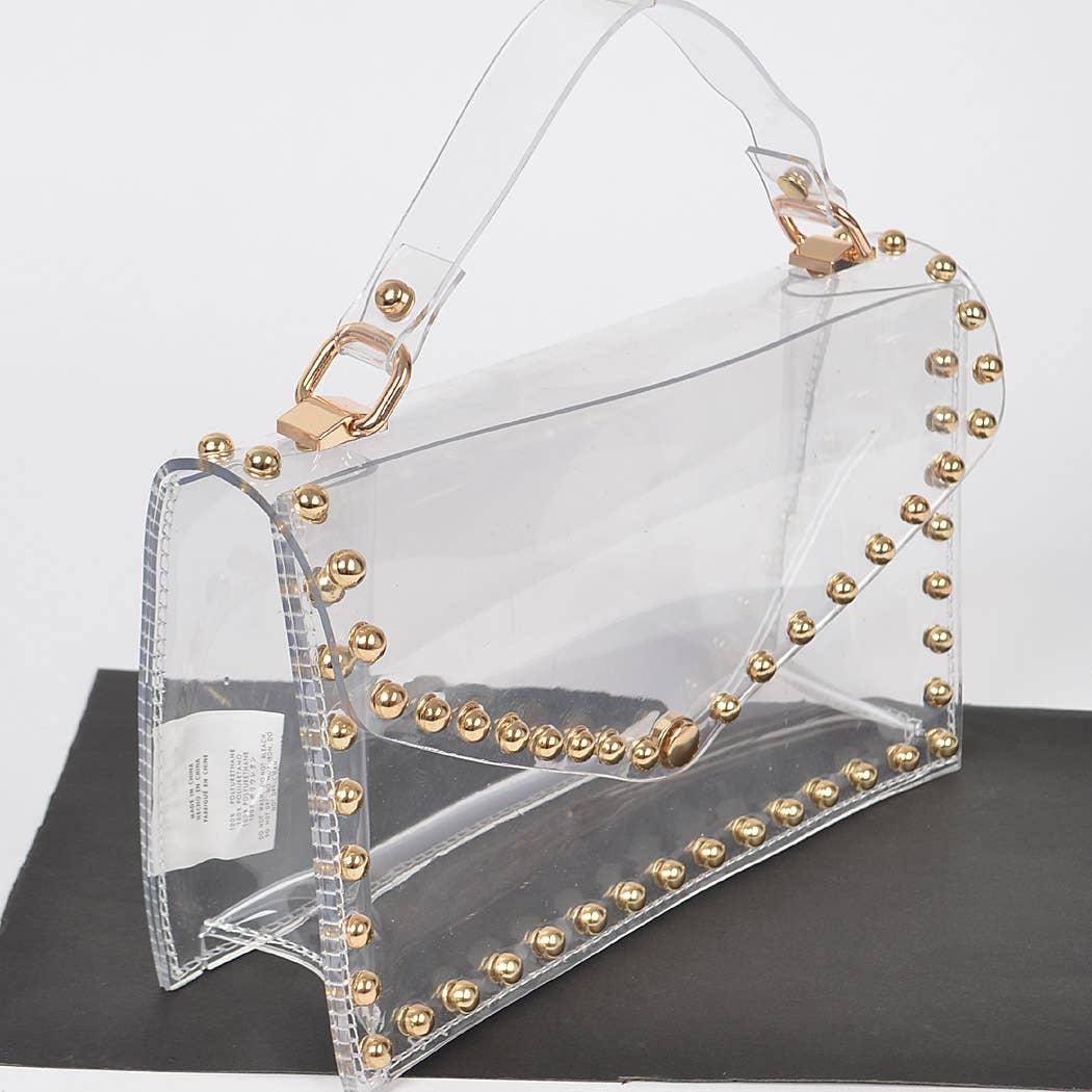 Round Stud Clear Shoulder Bag: Gold
