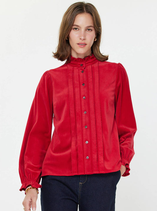 Pintuck Front Blouse with Ruffle Neck