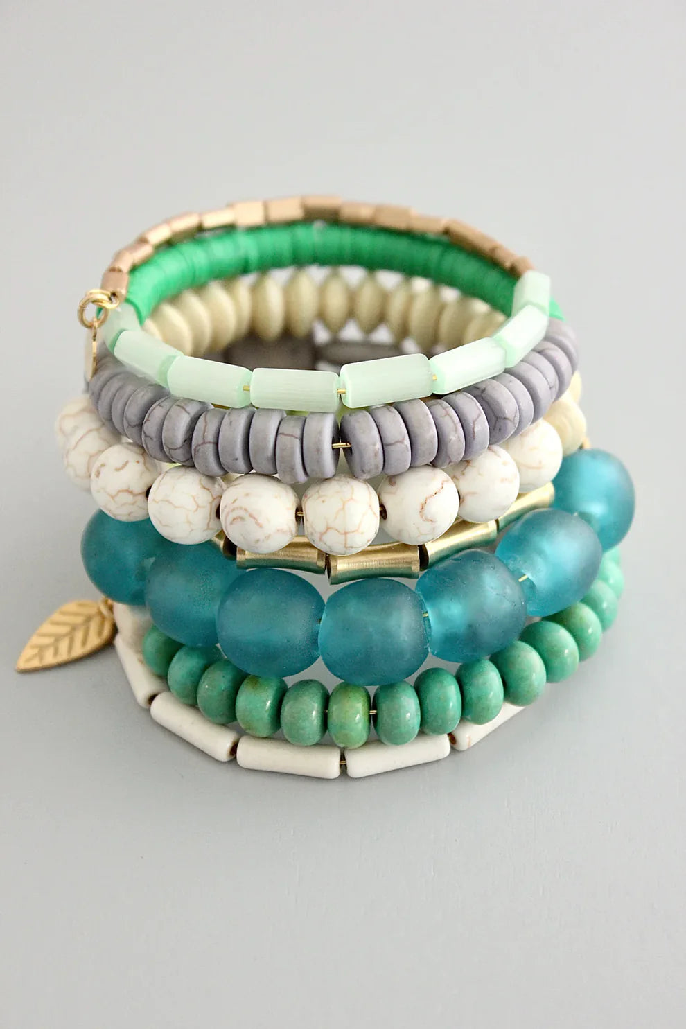David Aubrey- Aqua, Green, Gray, and White Wrap Bracelet