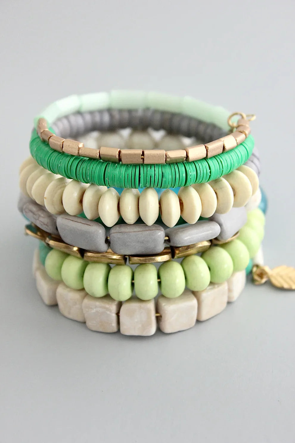 David Aubrey- Aqua, Green, Gray, and White Wrap Bracelet
