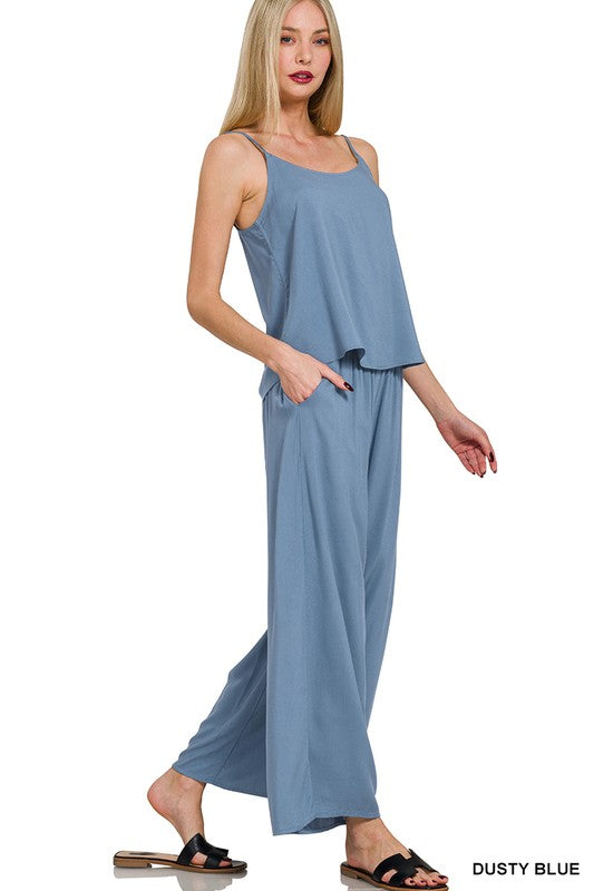 Woven Cami & Pants Set - Dusty Blue