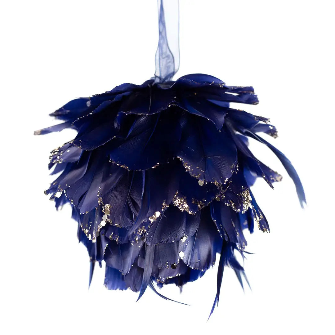 Navy Blue Feather Christmas Ornament