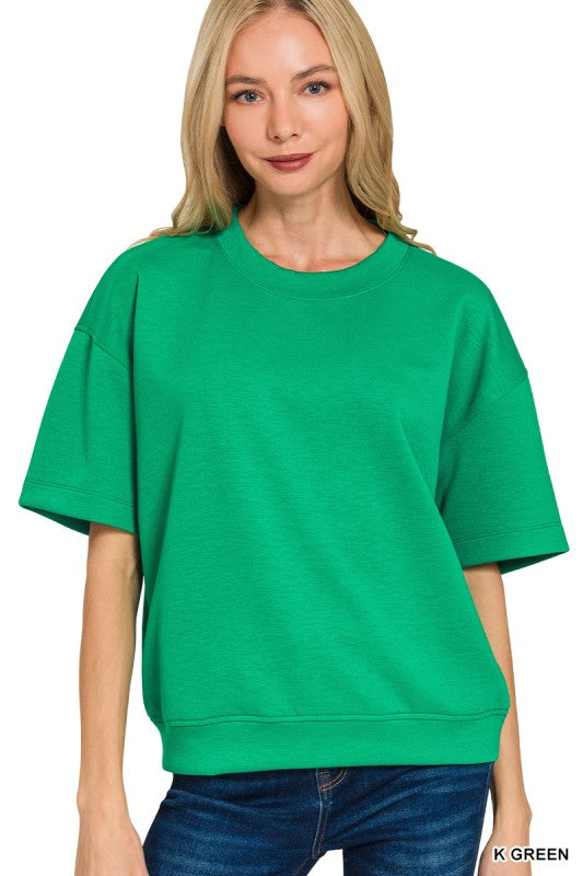 Scuba Round Neck Top & Dolphin Shorts Set-Kelly Green