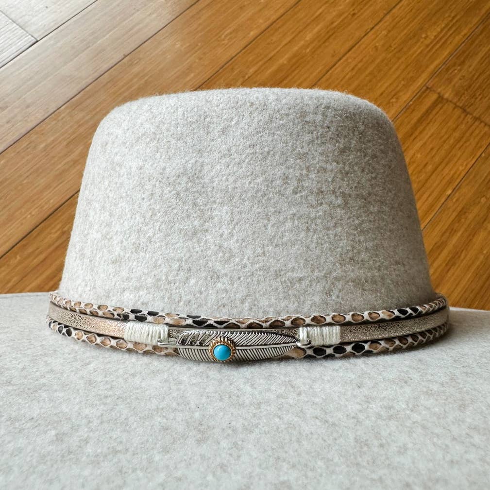 Oatmeal Fedora with Multi-Accent Faux Leather Trim: One Size