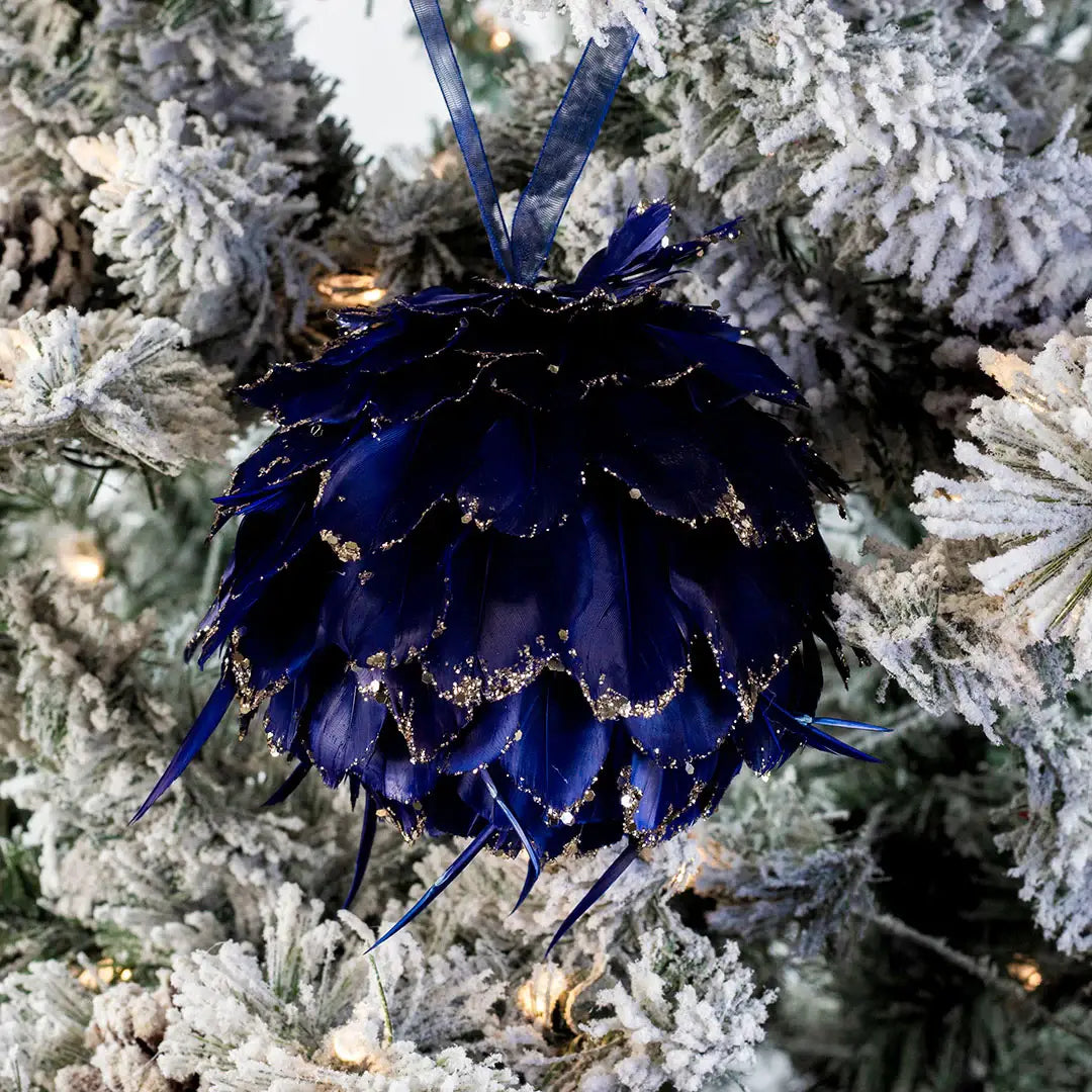 Navy Blue Feather Christmas Ornament