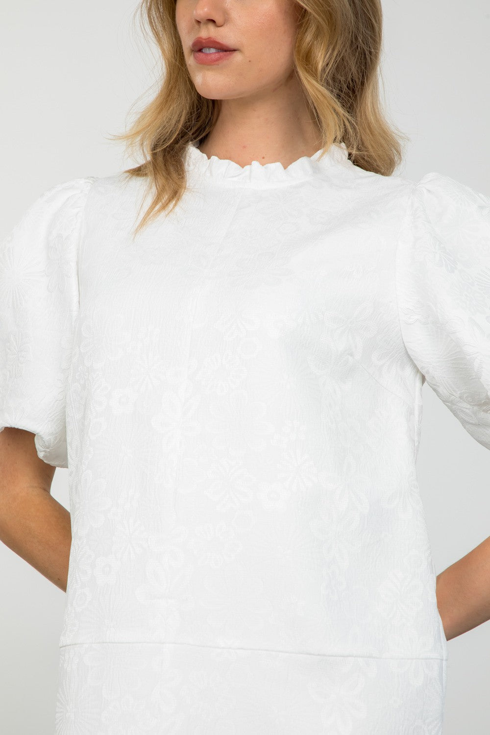 Puff Sleeve Textured Floral Dress