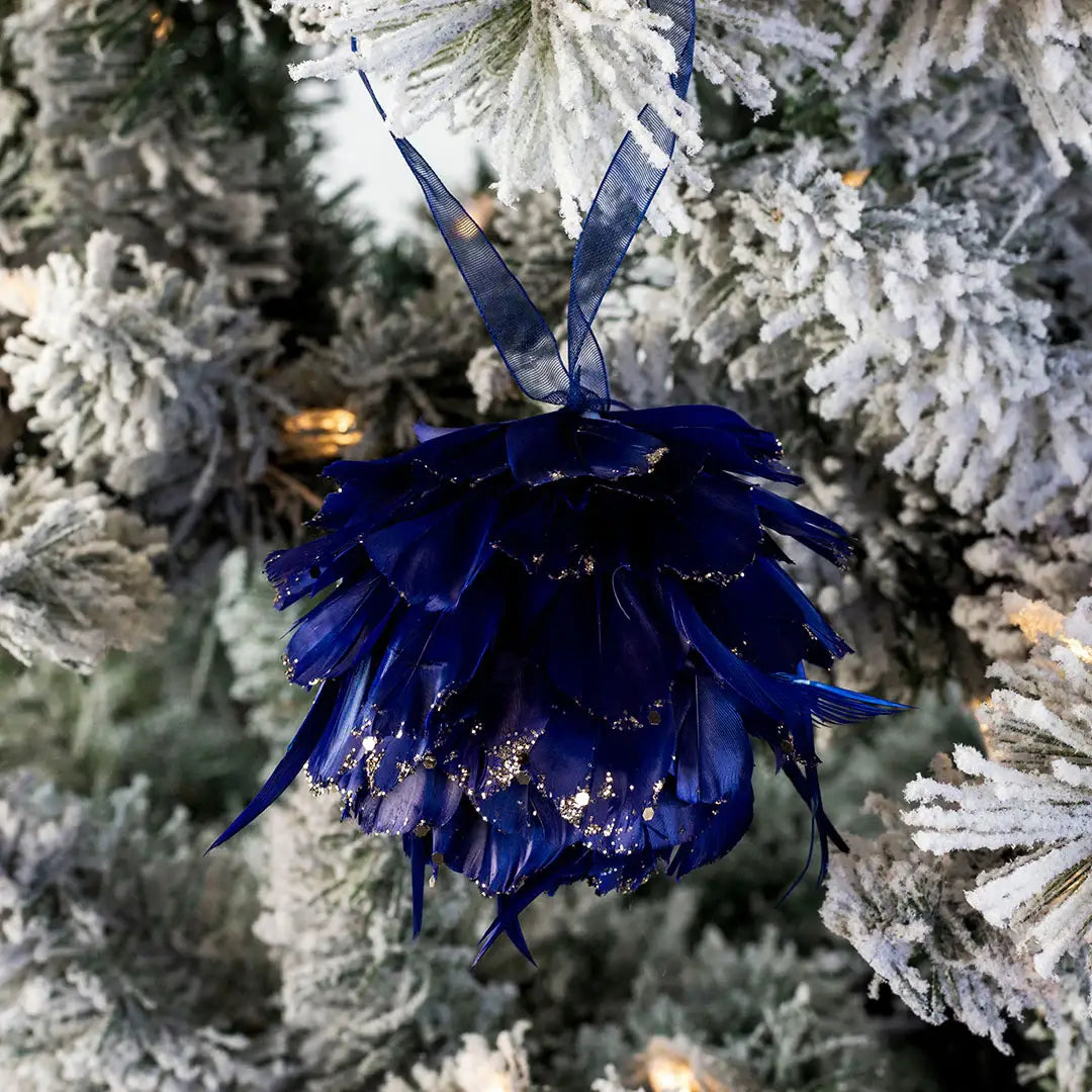 Navy Blue Feather Christmas Ornament