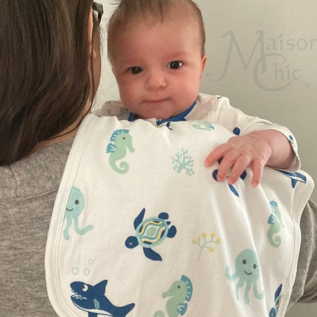 Blue Sea Life Burp Cloth