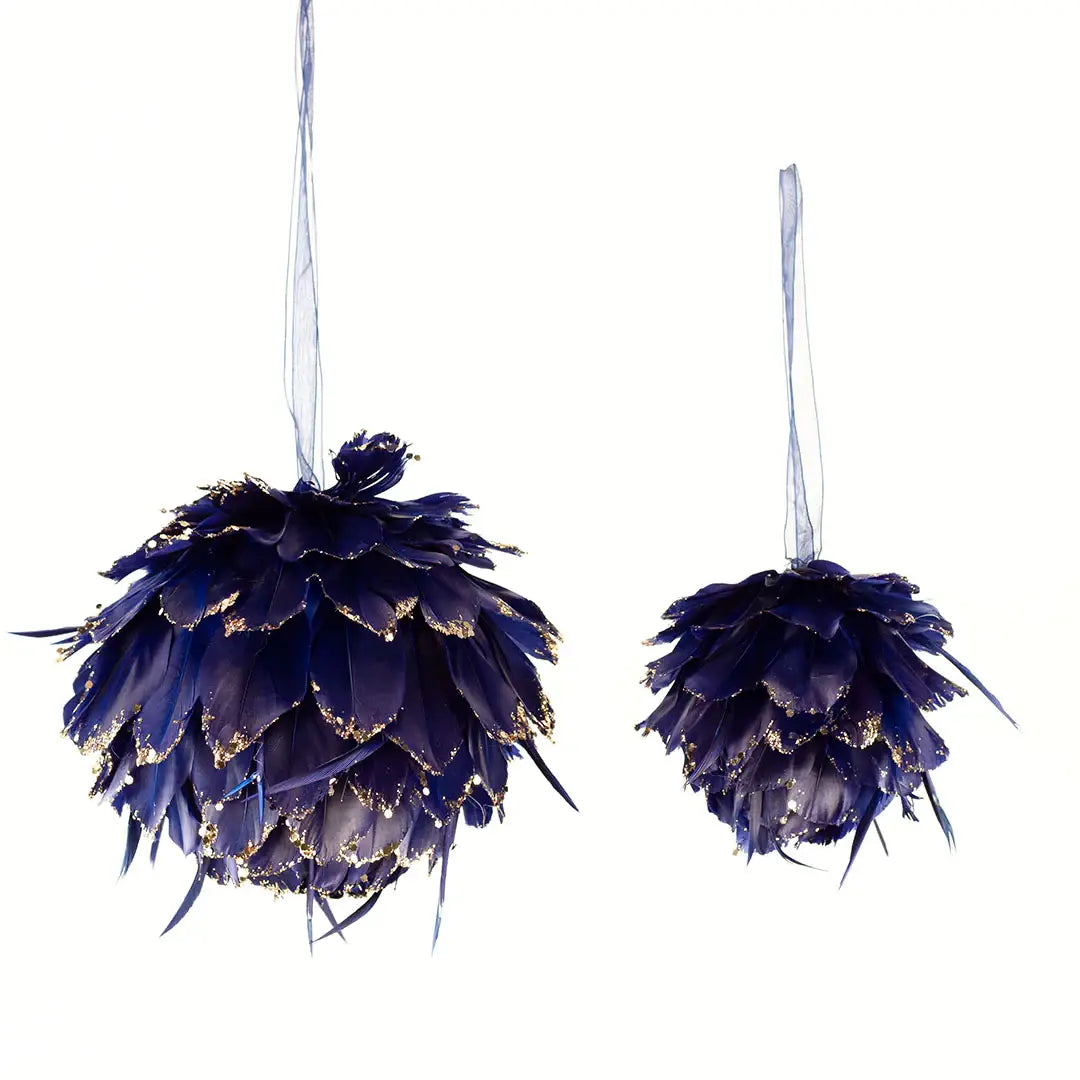 Navy Blue Feather Christmas Ornament