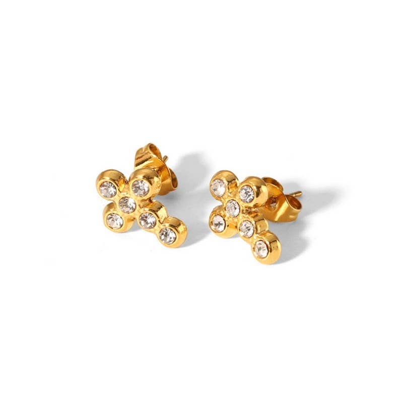 Christie Cross Stud Earrings-Crystal