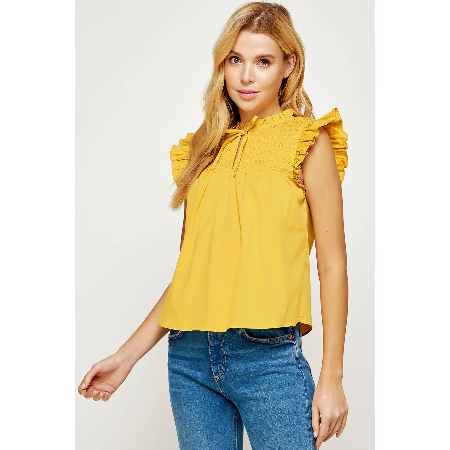 Smocked Ruffled Poplin Sleeveless Top