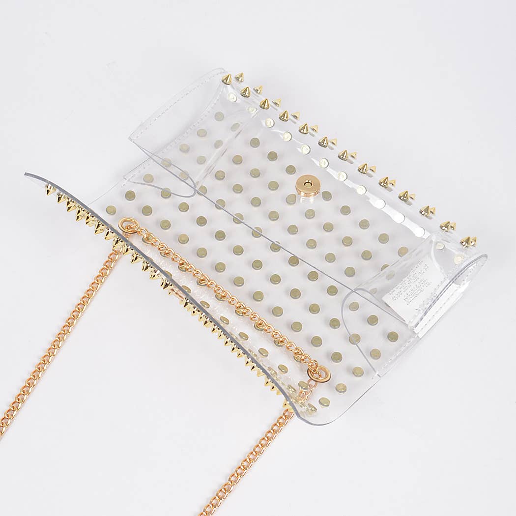 Spike Studded Clear Clutch: Gold