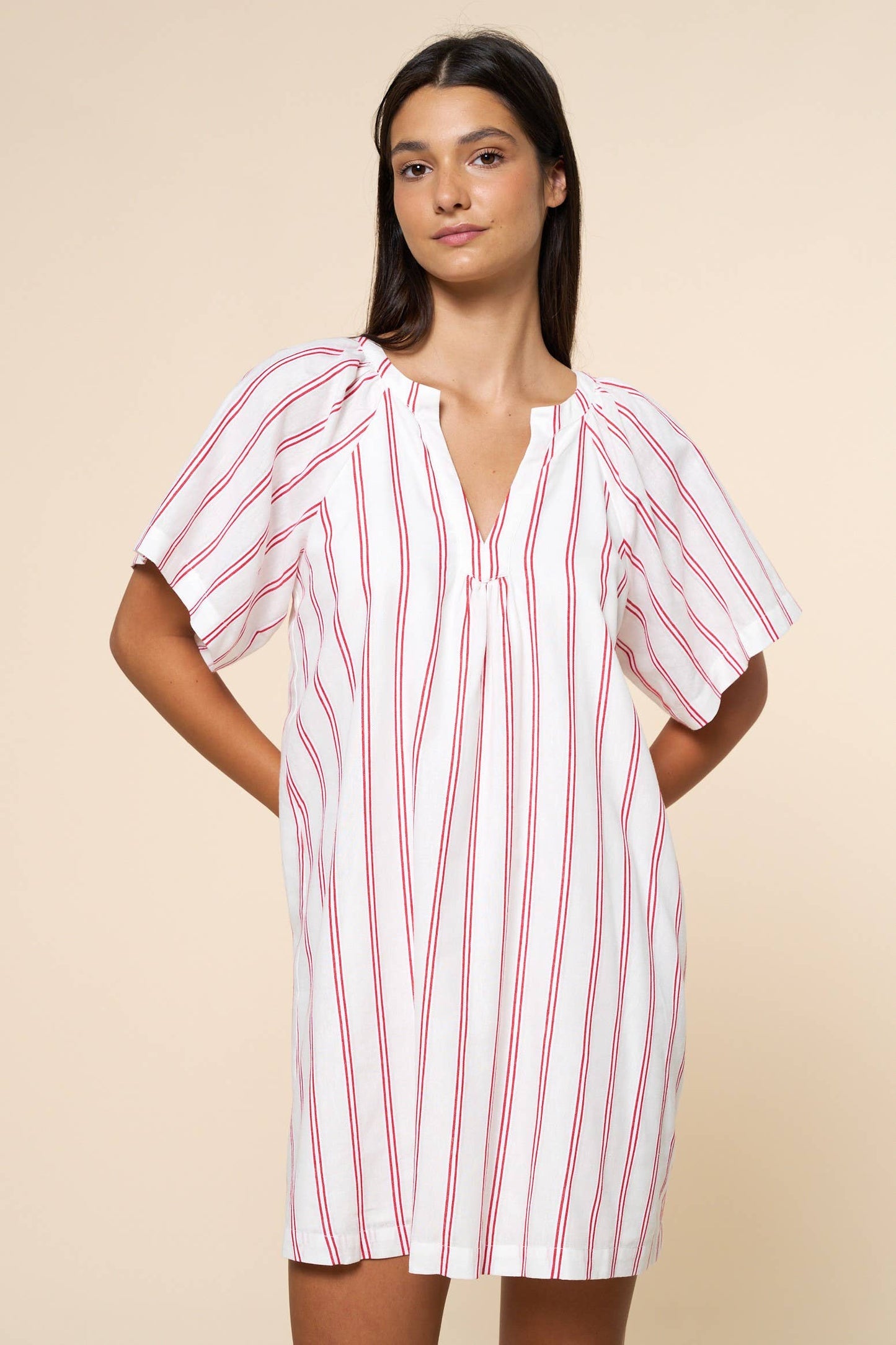 Striped Deep V-Neck Dress