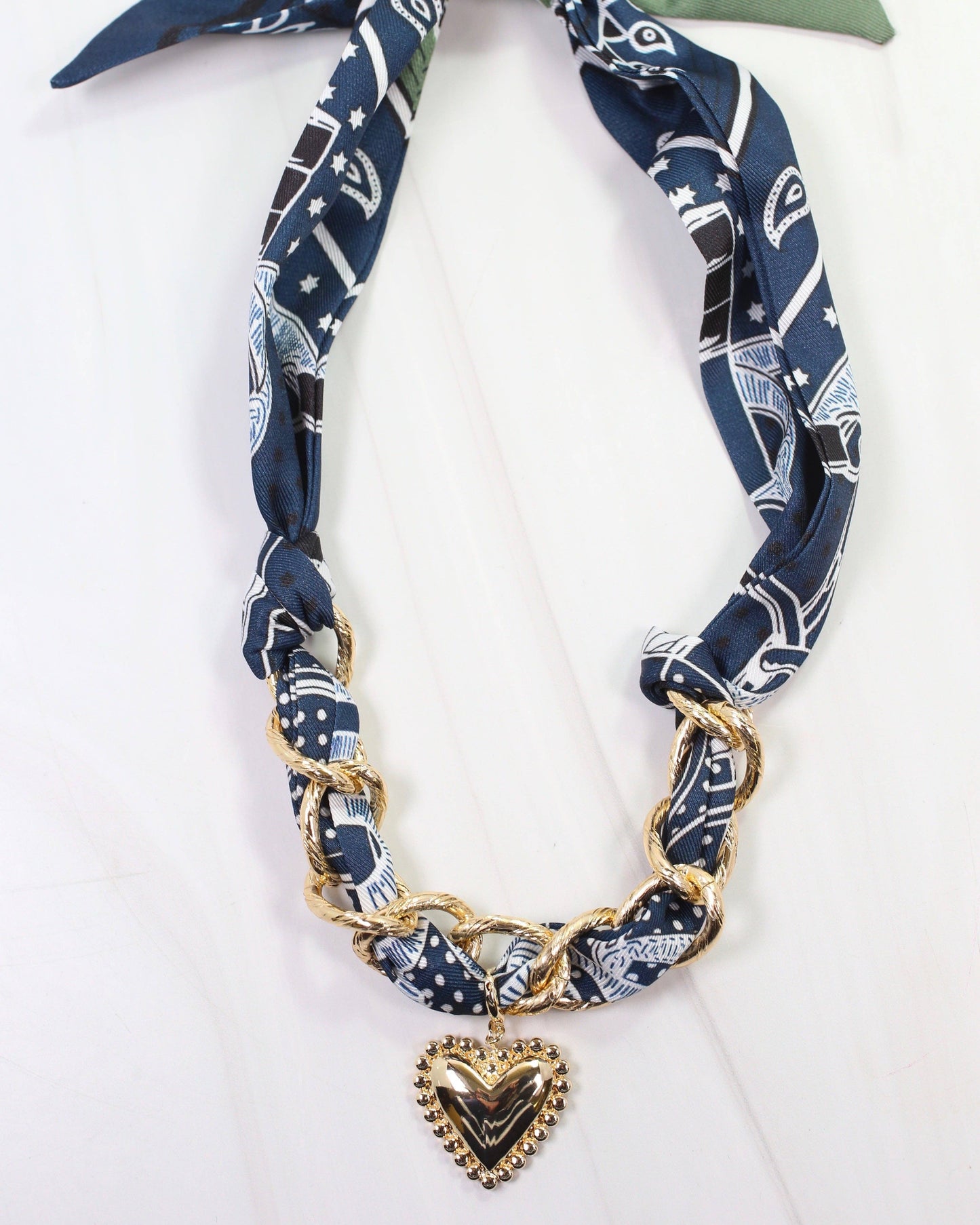 Santee Scarf Charm Necklace- Navy/Green