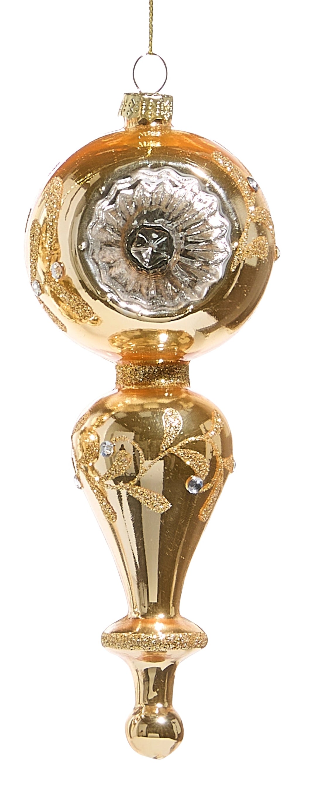 Gold Reflector Glass Finial Ornament- Slim, Wide