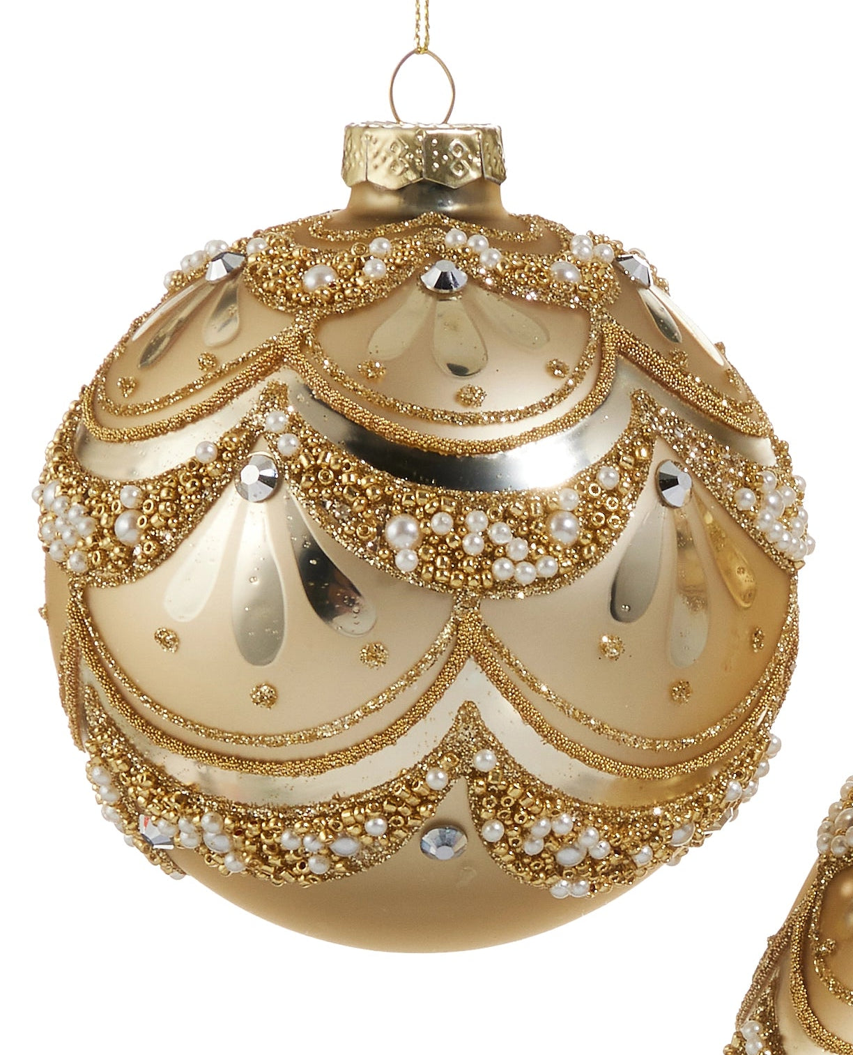 Gold-Pearl Trimmed Ornaments- Ball, Finial, Onion