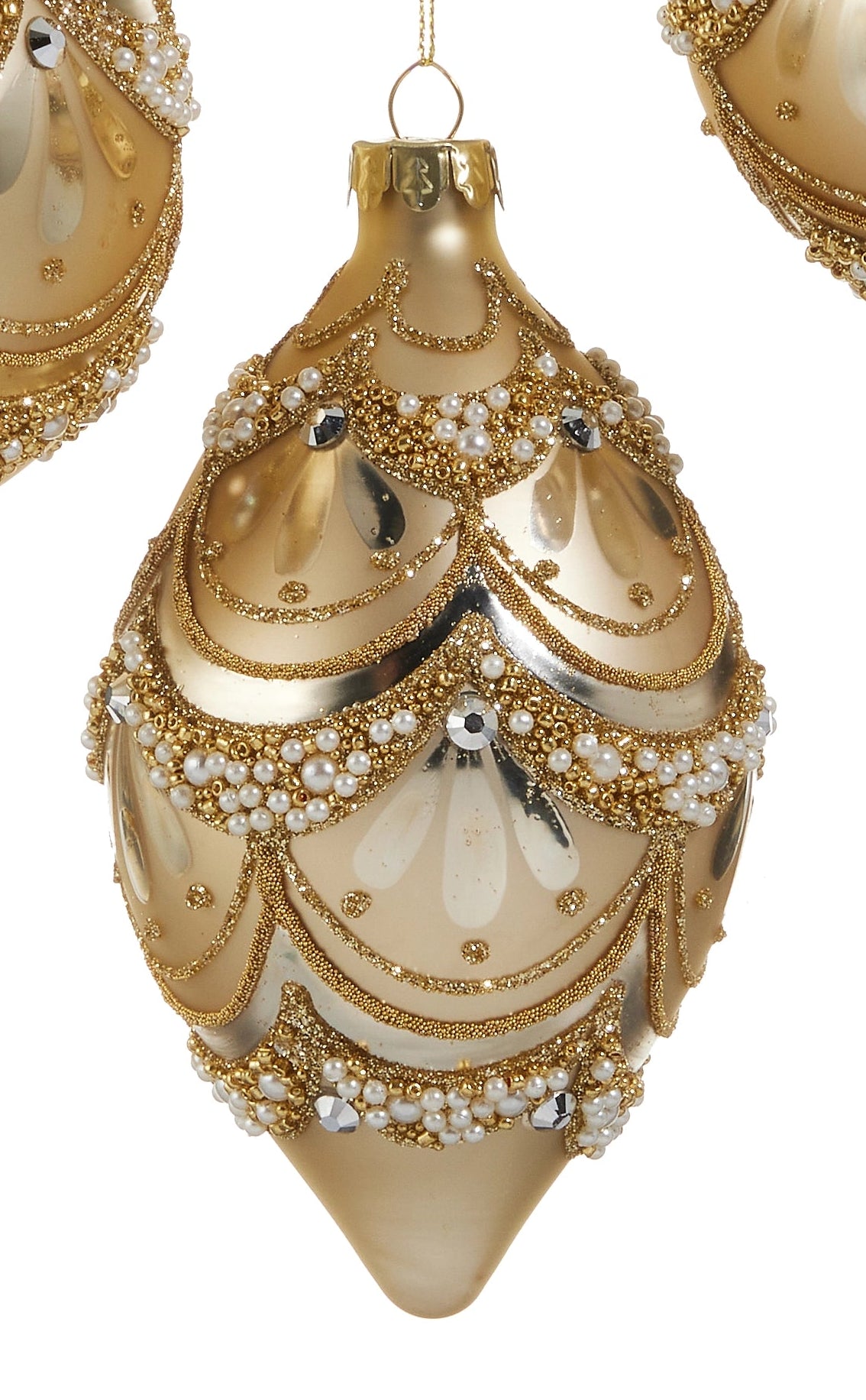 Gold-Pearl Trimmed Ornaments- Ball, Finial, Onion