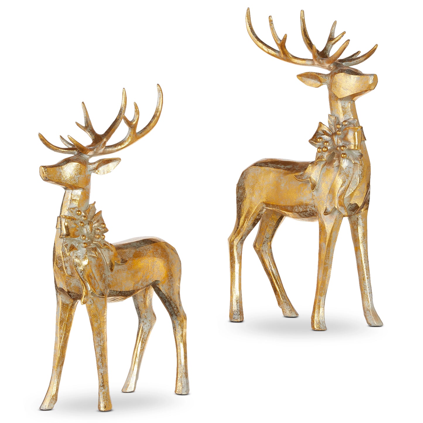 Aged Gold Reindeer w/Bow