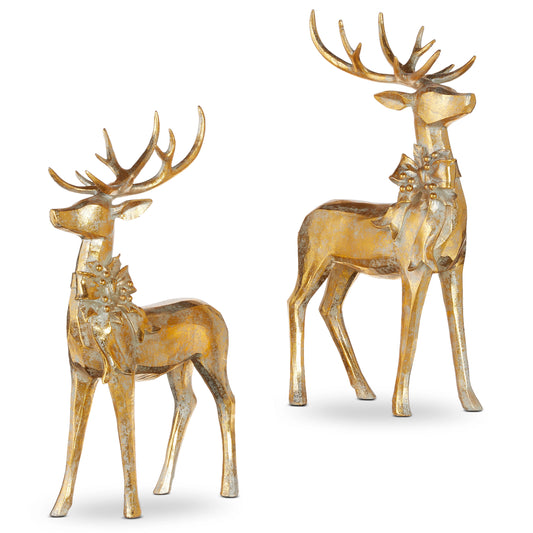 Aged Gold Reindeer w/Bow
